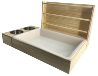 perfk 3 en 1 Râtelier à Foin en Bois, Mangeoire à Foin en Bois pour Cochon d'Inde Ratelier Lapin avec Bac à Litière, Distributeur de Foin pour Lapin, pour Cochons d'Inde, Hamsters, Petits Animaux
