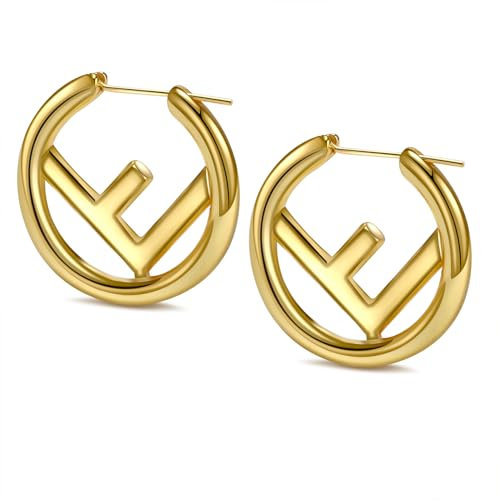 F Ohrringe Gold Creolen Ohrringe Damen, Creolen Gold Schmuck Damen, Sterling Silber 925 Hypoallergene Vergoldete, Geschenke für Frauen Geburtstage Valentinstag Jahrestag Weihnachten