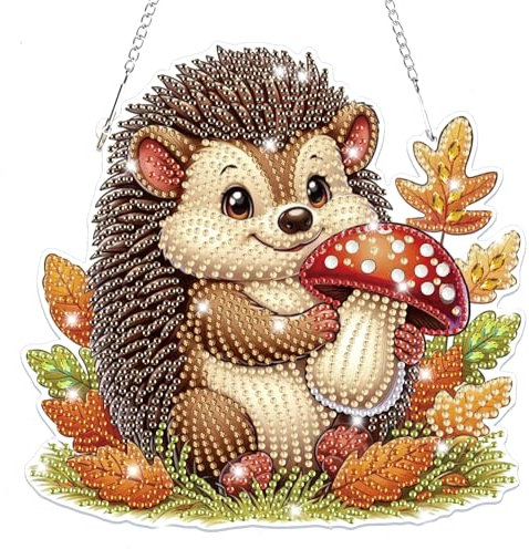 Lxmsja 5D Igel Diamond Painting Anhänger, Herbst Diamond Painting Fensterbilder Beidseitig für Erwachsene Kinder, Bastelset Kreativ Set, Hängend Ornament Tür Fenster Wand Eingang Decor