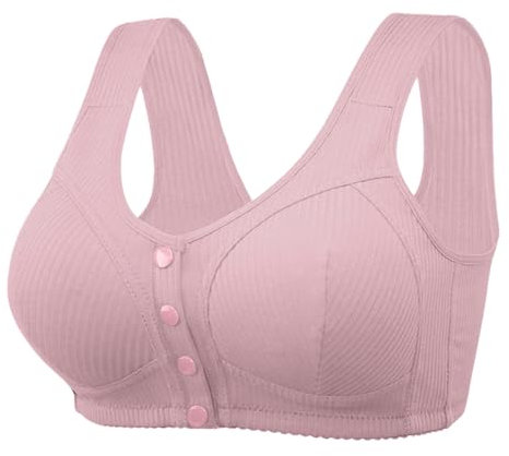Generisch 2025 - Comodo reggiseno da donna con nuovo tessuto a filo, puro cotone, bottone anteriore, medio alto, grande, senza anello in acciaio, vassoi per il latte per l'allattamento, oro rosa, 48