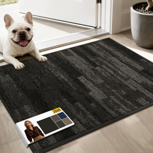 JSEI Non-Slip Door Mat, Dirt Trapper Washable Rug, 50 x 80cm Dark Grey | Dirt Trapper, Non-Slip TPR Backing, Washable Entrance Rug, Low-Profile Door Mat