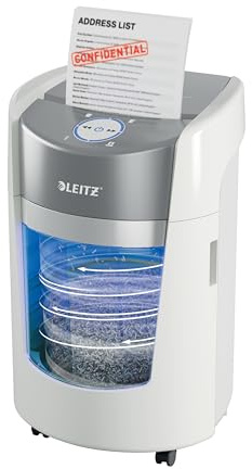 Leitz IQ OptiMax 350, 8 Sheet Paper Shredder, Mirco Cut, P5, Small Office | Unique Bin Rotation Technology, 33% More Bin Capacity, 350 x A4 Sheets In Bin (22L), 20-Minute Continuous Run Time
