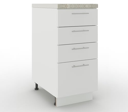 JD Greta Adjustable Kitchen Drawer Base Unit - 400mm - Drawer Cabinet with Fronts & Worktop - White Matt