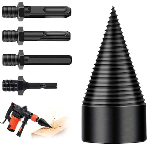 Wxeadu Foret de Fendage de Bois, 50mm Fendeur de Buche, Foret Conique avec 4 Poignées, Ronde/Carrée/Hexagonale, Fendeuse de Bûches, Fendeuse Bois Cône pour Perceuse Électrique