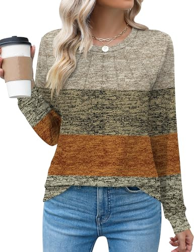 Rapbin Long Sleeve Shirts for Women UK Casual Crew Neck Going Out Blouses Fashion Pleated Tee Clothes 2025