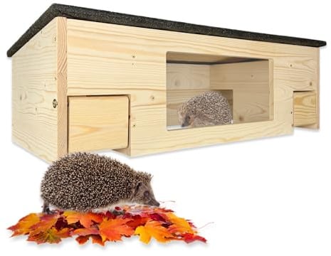 GARTENETAGE Igelfutterhaus XXL mit Panorama-Beobachtungsfenster, Rattenklappen & Fluchtweg – wetterfestes Igelhaus aus zertifiziertem Holz – nachhaltiger Schutz & Beobachtung im Garten