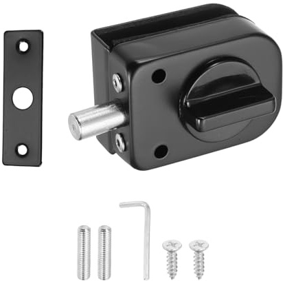 PATIKIL Glass Door Lock, 304 Stainless Steel Frameless Floor Ground Latch Lock for 10-12mm Thickness Internal Locking for Hotel Bathroom Shop, Black