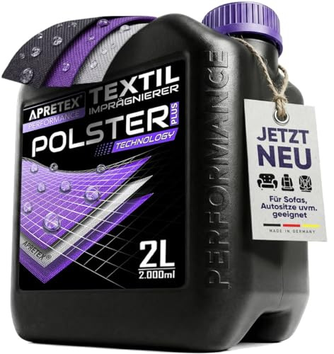 APRETEX 2L Polster Textil Imprägnierung - Fleckenschutz für Sofa, Couch, Autositze & Polstermöbel - Imprägnierspray für Teppich, Sessel & Wohnlandschaft PFAS-frei und Wasserabweisend