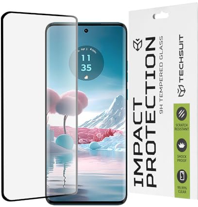 Techsuit Displayschutzfolie für Motorola Edge 40 Neo Gehärtetes Glas mit 9H Härte, Vollständige Abdeckung, Stoßschutz, Oleophobe Beschichtung, Anti Fingerabdruck, 3D Gebogene Kante, 111D Full Glue