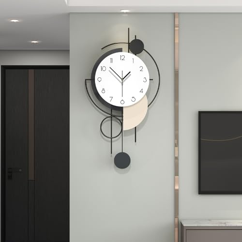 JIUJIUDA Große Moderne Wanduhr mit pendel ohne tickgeräusche Für Wohnzimmer | Schwarz Quarz Lautlos Wanduhr Metall Geräuschlos Batteriebetrieben Minimalistisch Uhr Wand für Schlafzimmer Büro,40x76cm