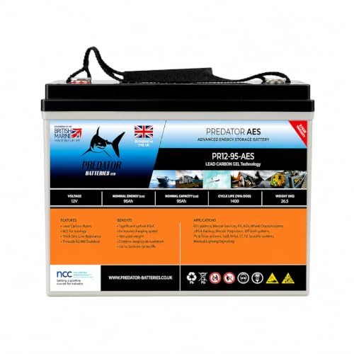 12V 95Ah AES Carbon Gel Extra Deep Cycle Leisure Battery, M6 Terminal, Group 24, 1500 Cycles, Maintenance-Free for Caravan Motorhome Marine Solar Off-Grid