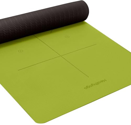 Heathyoga umweltfreundliche Yogamatte, 6 mm dick, SGS-Zertifikat, TPE-Struktur, rutschfeste, extra große Yogamatte mit Trageriemen, 183 x 65 cm, blau / grün, xl