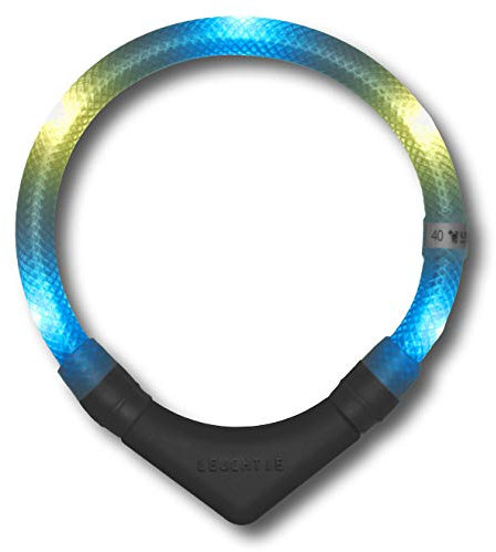 LEUCHTIE® Leuchthalsband Plus für Hunde, wasserdichtes LED Halsband, enorm hell 100h Leuchtdauer, Hundehalsband Leuchtend für kleine mittlere und große Hunde eisblau-vanille Größe 50