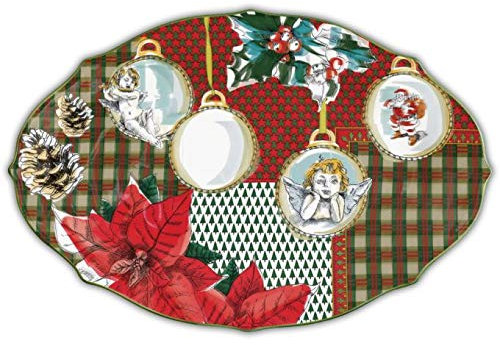 Baci Milano Xmas Tartan - Plato ovalado grande de porcelana PlAT5.TAR01 Navidad