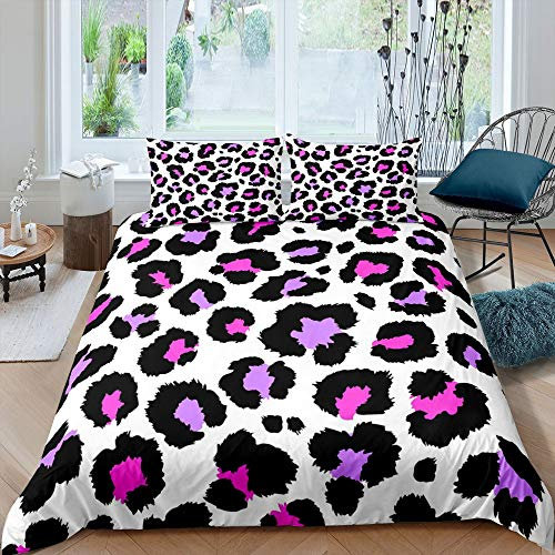 Homewish Leopard Duvet Cover Abstract Animal Cheetah Pattern Comforter Cover For Boys Girls Woman Man Color Leopard Print Bedding Set Purple Black White Quilt Cover And 1 Pillow Case Single Size