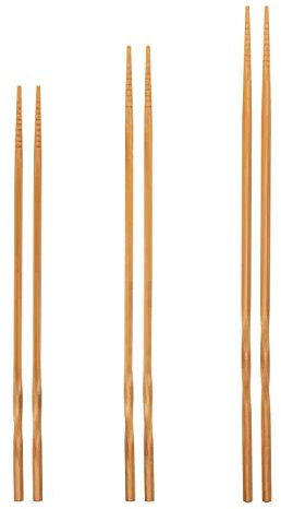 YOSUKATA Reusable Natural Wooden Long Cooking Chopsticks Set of 3 pairs: 11.8 inch, 13-inch, 14.2 inch Brown Long Wok Wooden Chopsticks Reusable