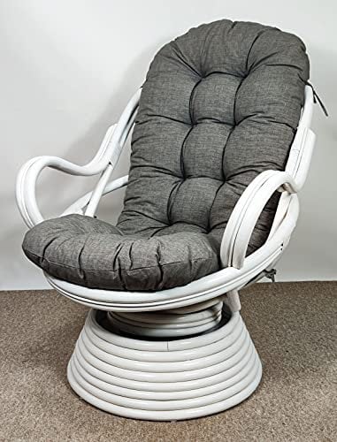 Rattan Drehsessel, Drehwippsessel Linda Weiß Lackiert inkl. hochwertigen Polster Dark Gray