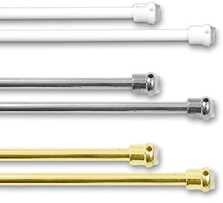 Byour3 - Paar Teleskop Gardinenstange Ausziehbar Doppelfunktion Aluminium Vitragenstange mit Federbau ohne Bohren oder Nägeln Tür Küche Badezimmer Schlafzimmer Büro (Gold, von 36 bis 62 cm)