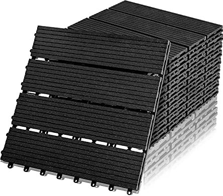 Ikodm WPC Terrassenfliese Holzoptik 30x30 cm, Klickfliese, Balkonfliese, anthrazit, wasserfest, korrosionsbeständig, leicht zu verlegen (110 er Pack -10m²)