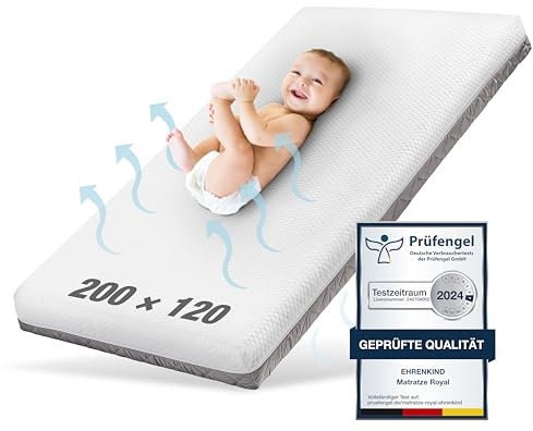 Ehrenkind® Kindermatratze Royal | Baby Matratze 120x200 Standard 100 by OEKO-TEX | Babymatratze 120x200 mit innovativem 3D Mesh und Hygiene Tencel Bezug wasserdicht + luftdurchlässig
