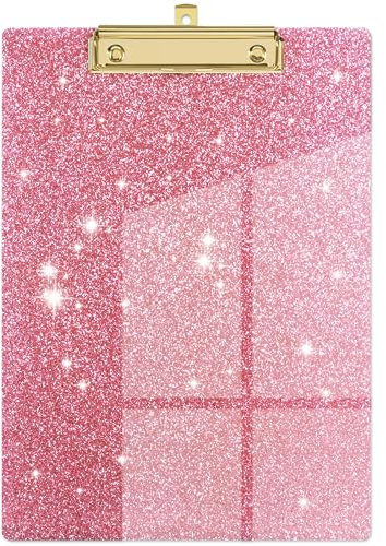 Piasoenc Acryl Klemmbretter, Mode Glitter Klemmbrett, Standard Letter Größe Klemmbrett, A4 Größe 12,5 x 9, Cute Konfetti Klemmbretter für Frauen, Rose Gold Desk Bürobedarf und Zubehör