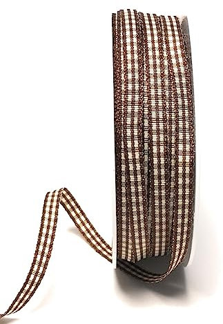 s.dekoda Schleifenband 50m x 6mm Braun - Beige Karoband Vichykaro gewebtes Dekoband kariert