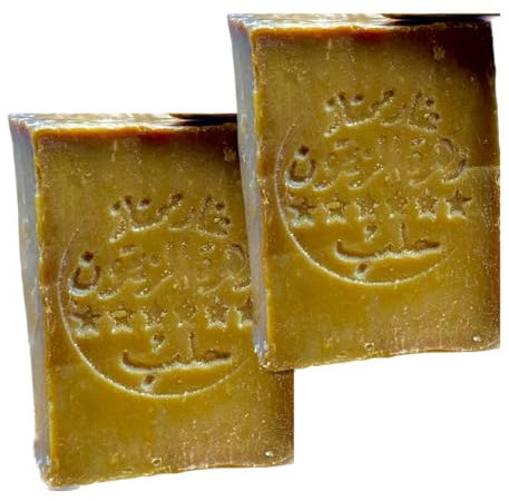 Savon d'Alep Traditionnel 200g - Pack de 2-60% Huile d'Olive & 40% Laurier - Fait main, Naturel & Hydratant - Soin Peaux sensibles, Visage & Corps