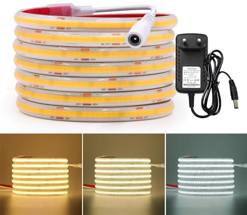 KISUFU Tira LED COB 24V 320 LEDs/M DC Tira de luces LED Ip68 impermeable Superbrillante luces de cinta LED con Fuente de alimentación para Interior y exterior Decoración del Hogar