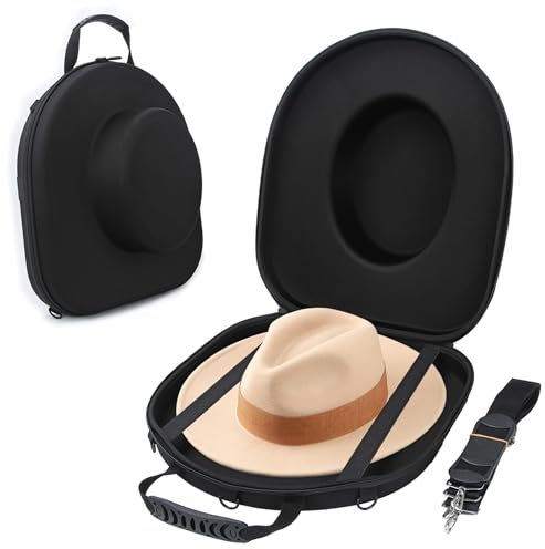 Kixnor Hutbox für Fedora, Panama, Cowboyhüte, Hartschalen-Reisehutetui mit Verstellbarem Schultergurt, Geschenkidee für Männer (M)