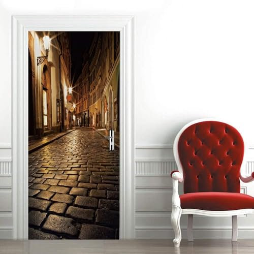 Adesivo Per Porta 3D Scena Di Strada A Tarda Notte 77 X 200 Cm Murale Autoadesivo Decorazione Della Casa Adesivi Murali Camera Da Letto Soggiorno Rimovibile Poster Art Stickers - Foto Della P -5W7Y5J7