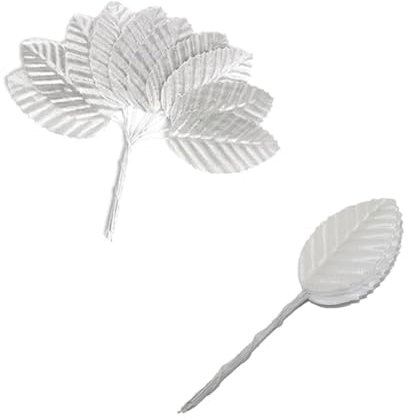 AISIBO Artificial Silk Leaf Leaves, 200PCS Single Rose Leaves Stems, Fake Faux Wired Silver Leaves for DIY Crafts Floral Arrangements Home Kitchen Wedding Birthday Party Decorations (Silver)