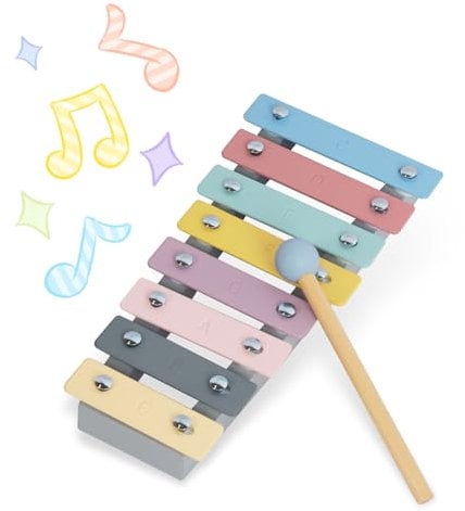 Montessori Holz Musik Spielzeug für 3-jährige Kinder, 4-teiliges Set von Tamburin, Xylophon, Flöte und Resonanzboden, Musik Erleuchtung Spielzeug Set
