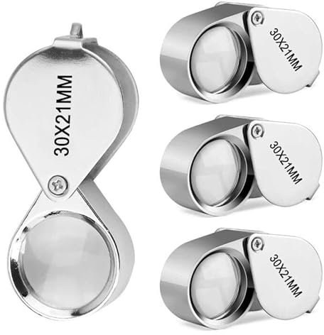 Juwelierlupe 30x, 4 Stück Faltbare Taschenlupe Zum Klappen Mit Griff - Mini Klappbar Eschenbach Lupe für Edelsteine, Diamanten, Pflanzen, Münzen
