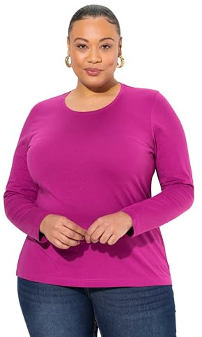 Ulla Popken Damen Shirt, Slim, Rundhalsausschnitt, Langarm, Beere, 50-52 EU