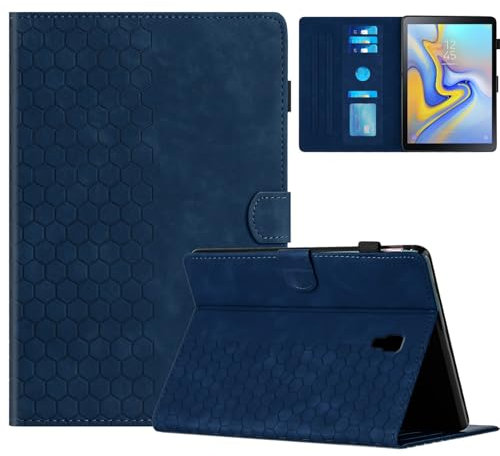 Rosbtib Coque pour Samsung Galaxy Tab A 10.5 Pouces 2018 SM-T590/T595 boîtier avec Support avec Fente pour Carte, Motif Hexagonal structuré Housse en Similicuir pour Galaxy Tab A 10.5 2018, Bleu