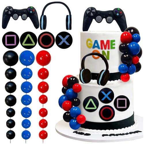 Umimiss 30pcs Gaming Cake Topper - Video Game Themes Playstation Headset Cake Topper, Cake Balls Decorations Gaming Cake Decorations, Gamer Birthday Party Gaming Party Decorations For Boys