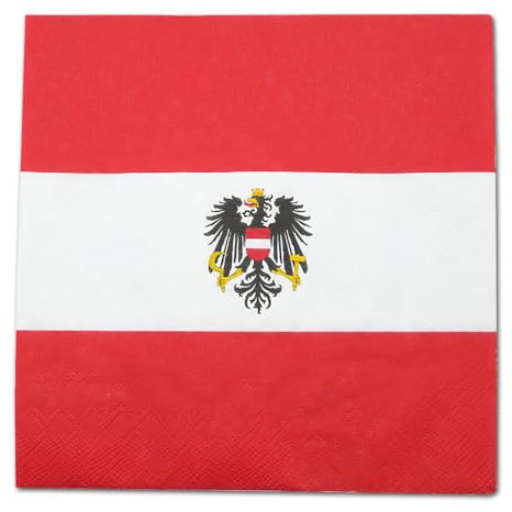 Papierservietten mit Österreich Flagge Motiv – 40 Stück, 33x33 cm, 1/4 Falz, 3-lagig für österreichischen Abend, Fanparty, Nationalfeiertag, Länderdeko oder Mottopartys (2 x 20 Servietten)