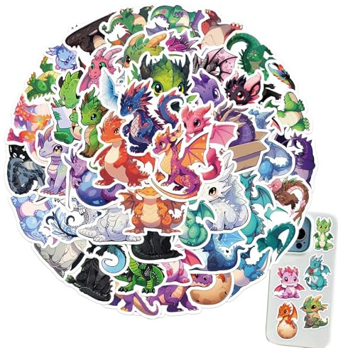 Generisch Dragon Stickers, Cartoon & Aesthetic Dragon Decals für Laptops, Wasserflaschen, Autos & Skateboards - Mehrfarbig, PVC, Outdoor-geeignet, 50 Sticker