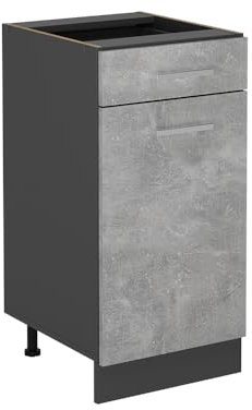 Vicco Küchenunterschrank R-Line, Schubladenschrank für die Küche, Beton, 40 cm ohne Arbeitsplatte