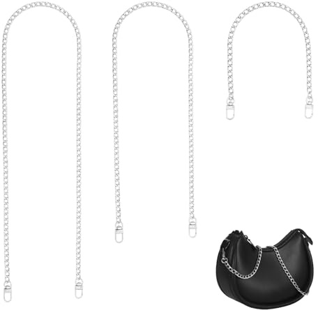 Chanumetal 3 Stück Taschenkette Silber, 40 cm/80 cm/120 cm Silberkette, Metall Clutch Schulterriemen für Taschen, Wallet Chain, Taschenriemen, Kette für Tasche Umhängetasche (Silber)