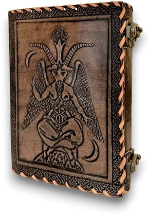 RAQI CRAFTS premium handmade leather journal – Embossed Sigil of Baphomet, Satanic Book of Shadows design, Perfect for spells, travel diary, or vintage-style gift, 8x6in Brushed Bronze color