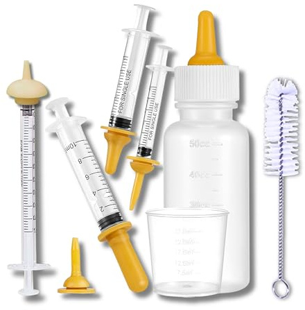 PHONGLEO Newborn Pet Feeding Kit, 50ml Nursing Bottle & Syringe Set for Puppies, Kittens, Rabbits, Squirrels – BPA-Free Silicone Nipples, Measuring Cup & Cleaning Brush – Safe, Hygienic Milk Feeder