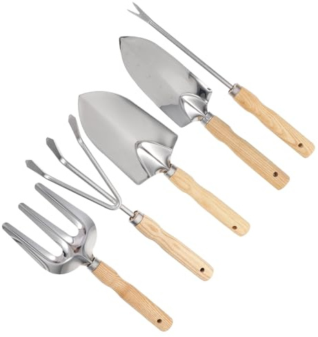 PAMINGONO 5 Stück Teiliges Gartenwerkzeug Holzgriff Kompakte Pflanzschaufeln und Kultivator Ergonomisch Geformt für Blumen Gemüse und Unkrautjäten Langlebig und Praktisch für Topfpflanzen