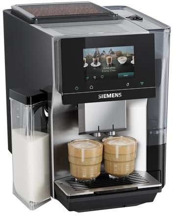 Siemens Kaffeevollautomat EQ700 iAroma, Full-Touch-Display, integrierter Milchbehälter, Tassenwärmer, Cold Brew und Slow Brew, Home Appliances App, Edelstahl schwarz, TQ727D03