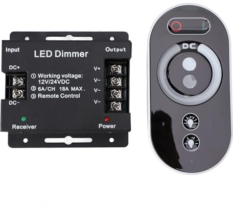 YUKERMARB RF RGB LED Controller, DC12V‑24V 18A PWM LED Light Strip Dimmer with RF Remote Control Adjust Brightness Dimmer Switch