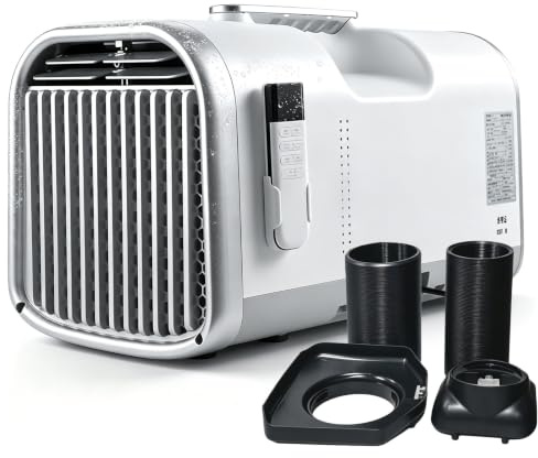 Climatiseur portable 220V à double tuyau, Refroidit vite 4400BTU | Climatiseur mobile 4-en-1 avec refroidissement, déshumidification, ventilation & modes sommeil pour camping, tentes, chambre