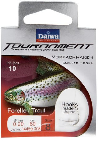 DAIWA Angelhaken Forelle Tournament mit 60 cm Vorfach Gr. 4-10 STK.-Packung