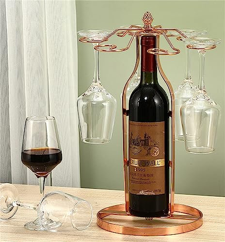 CdyBox Creative Wine Rack Furnishing Articles, Wrought Iron Wine Bottle Holder, European-style Goblet Glass Hanging Holder (Rose gold)
