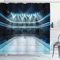 ABAKUHAUS Eishockey Duschvorhang, Sport Arena Foto Fans, Stoffliches Gewebe Badezimmerdekorationsset mit Haken, 175 x 180 cm, Nachtblau