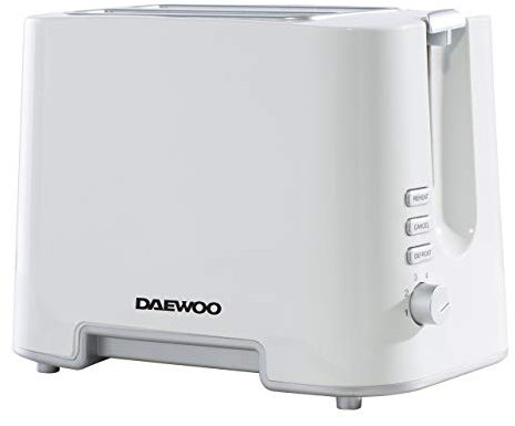 Daewoo 2 Slice Toaster – White, Compact, Variable Browning Control, Defrost, Reheat, Cancel Functions, Removable Crumb Tray, Ideal for Home, Student, Office Kitchens